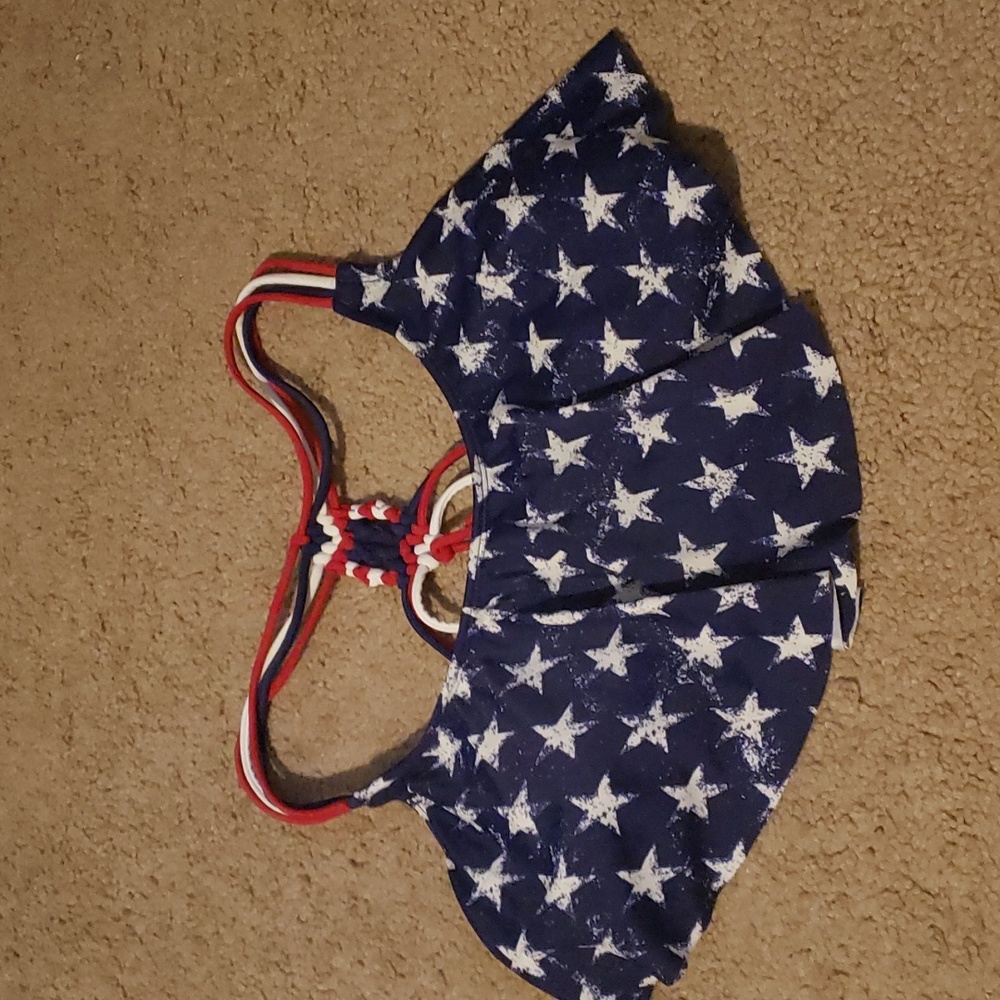 Xhilaration Navy Blue White Star Flounce Bikini Top with Red Straps